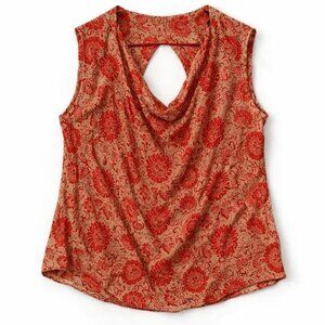 CAbi Pink Floral Blouse Sleeveless Cowl Neck Lightweight Chiffon M